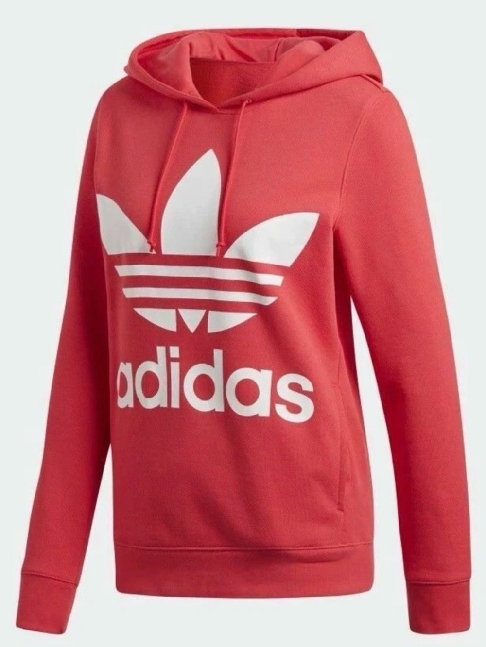 adidas Women’s Coral Red Trefoil Pullover Hoodie size Large